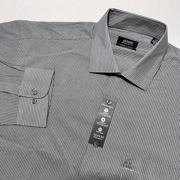 Alfani Men’s XL Dress Shirt Regular Fit Gray Stripe Performance Stretch NWT - Picture 1 of 7